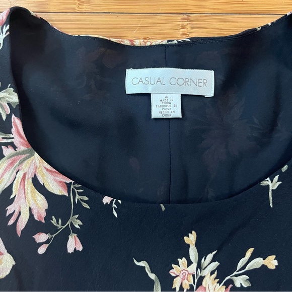 Vintage 100% Silk Casual Corner Black Floral Midi Dress Y2K Whimsigoth - Picture 3 of 11